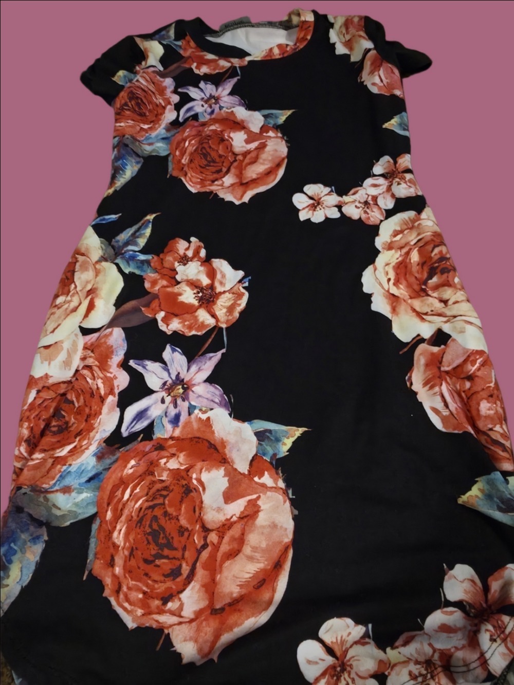 4/$25 Deal! Eclipse Black Mini Dress with Red Floral Print